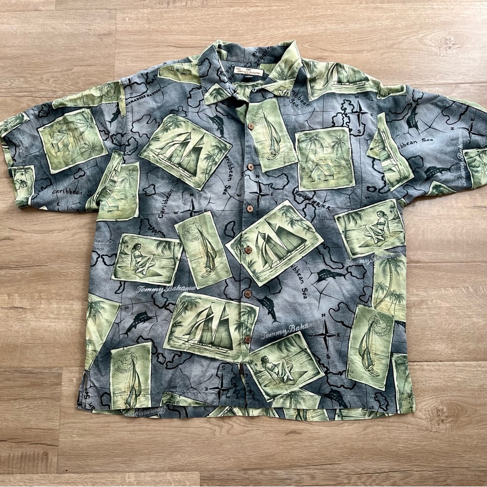 Tommy Bahama‎ Hawaiian Tropical Theme 100% Silk Camp Shirt size XL relax fit
